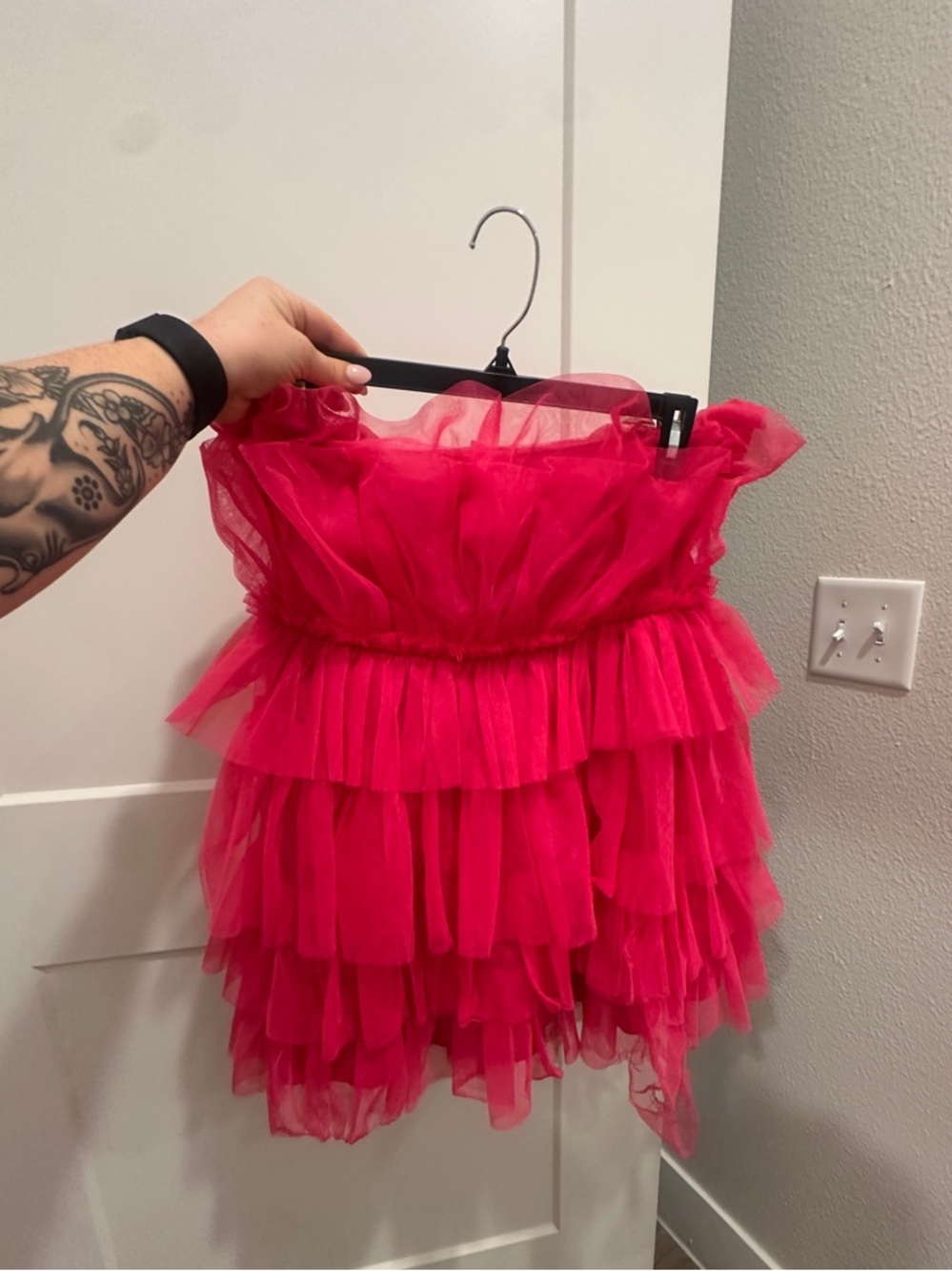 Womens ruffled pink strapless tutu dress
